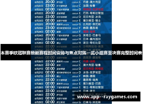 本赛季欧冠联赛最新赛程时间安排与焦点对阵一览小组赛至决赛完整时间表